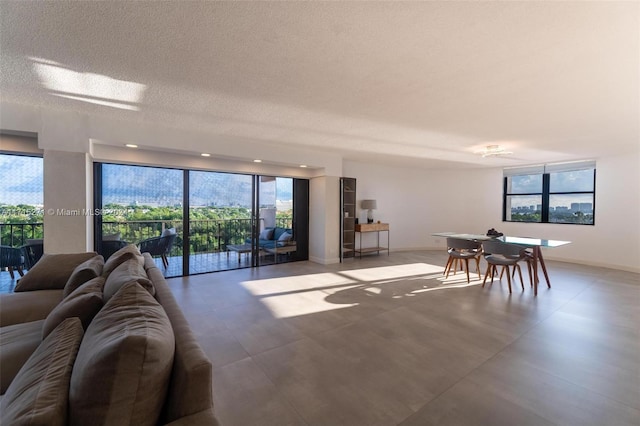 living room with a healthy amount of sunlight and a textured ceiling