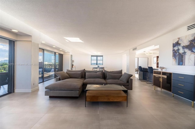 living room with concrete floors