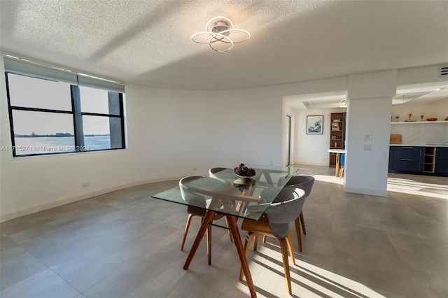 dining room with a textured ceiling