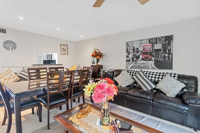 living room featuring ceiling fan