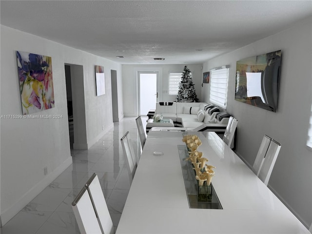 dining room featuring a textured ceiling