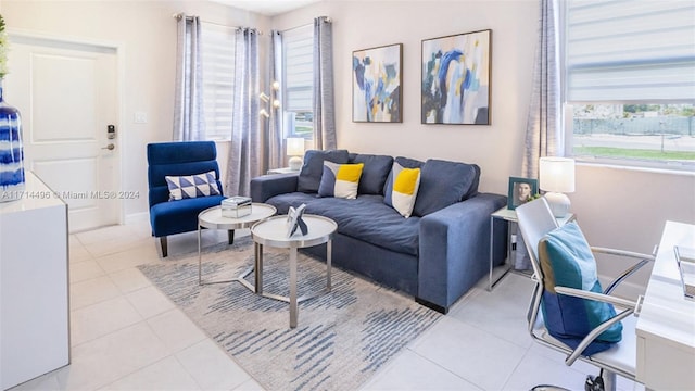 living room featuring light tile patterned floors