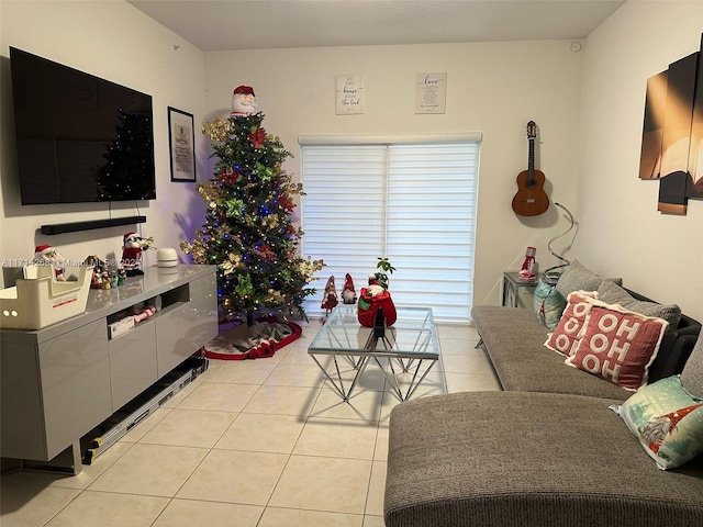 living room with light tile patterned floors