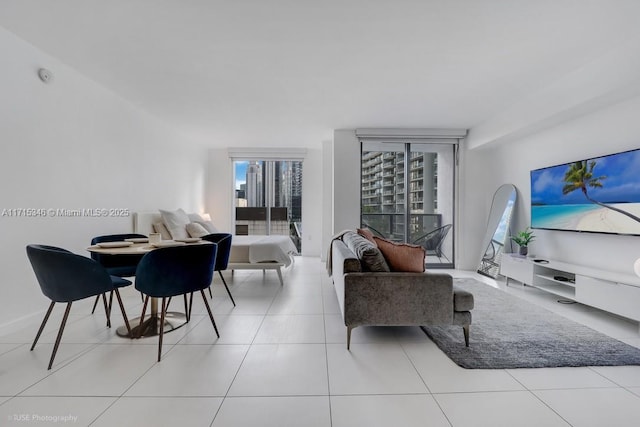 living room featuring light tile patterned floors