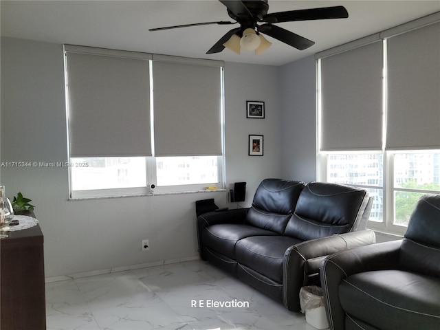 living room with ceiling fan