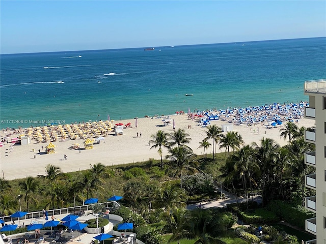 view of water feature with a beach view