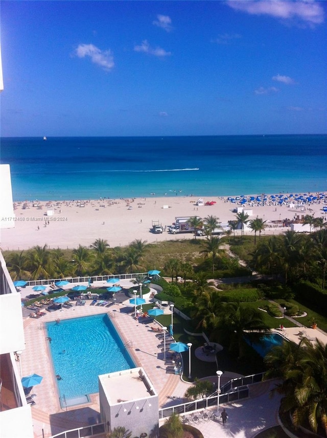 property view of water with a beach view