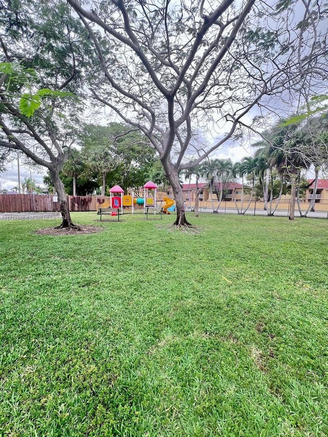 view of yard with a playground