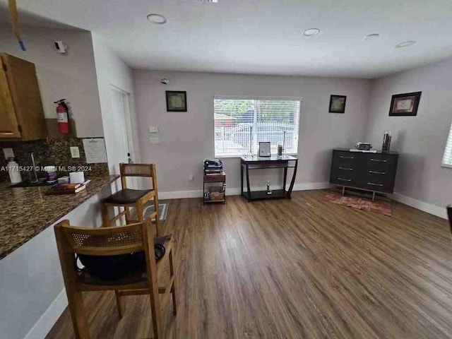 interior space with dark wood-type flooring