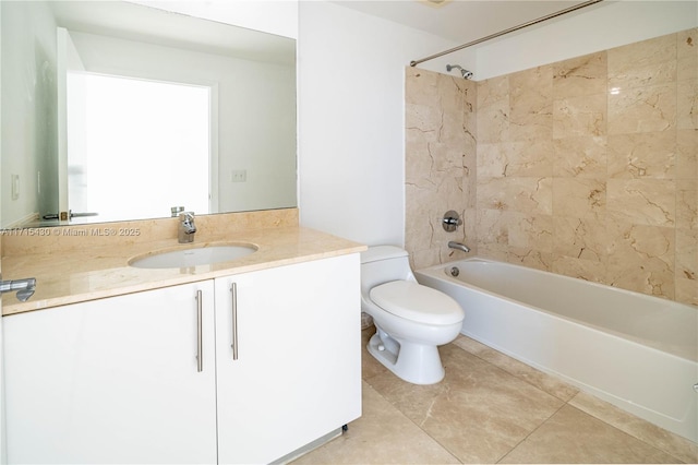 bathroom with tile patterned flooring, shower / bathing tub combination, vanity, and toilet