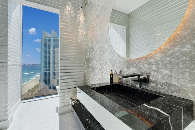 kitchen featuring a water view