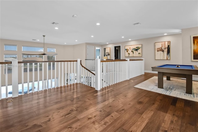 game room featuring hardwood / wood-style flooring and billiards