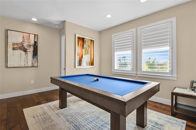 rec room featuring dark wood-type flooring and billiards