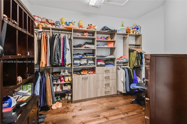 walk in closet featuring hardwood / wood-style floors