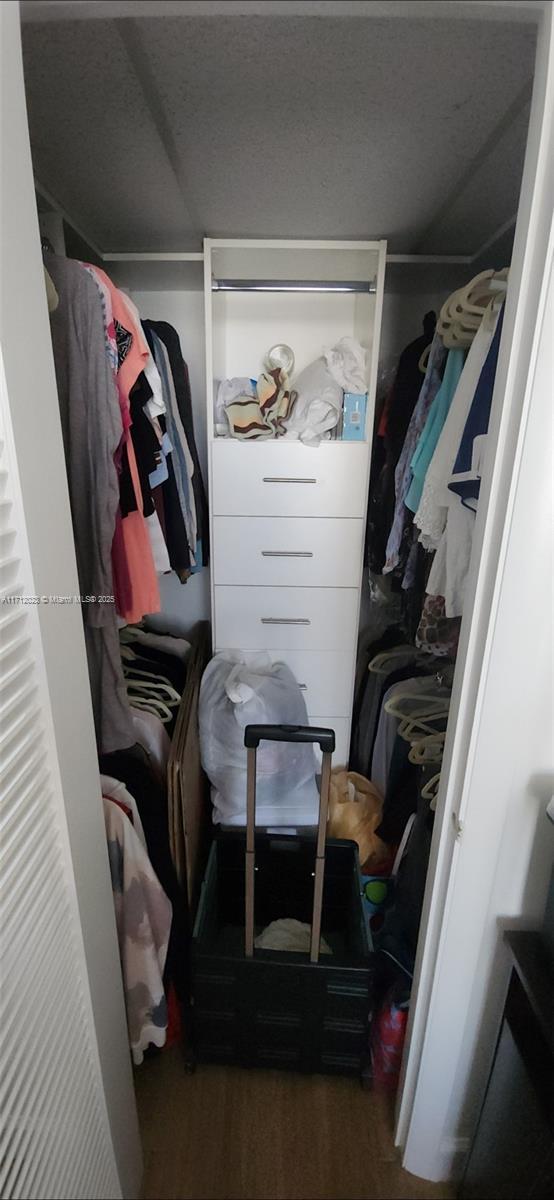 spacious closet with dark wood-style floors