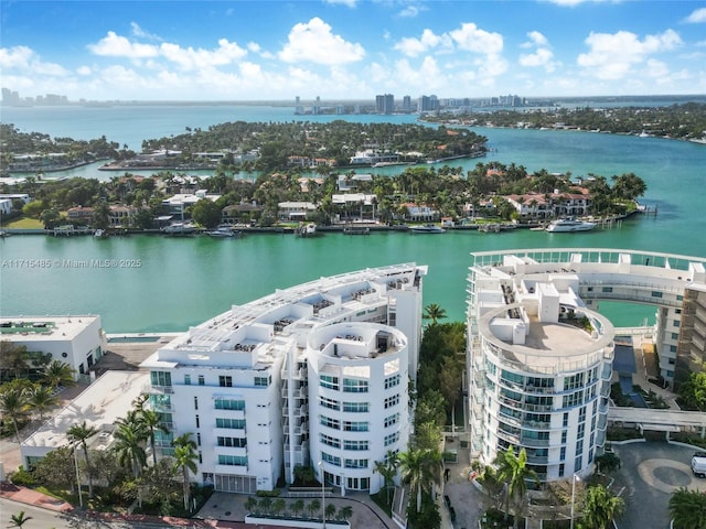bird's eye view with a city view and a water view