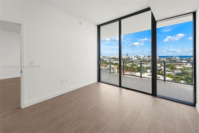 spare room featuring floor to ceiling windows and light wood-type flooring