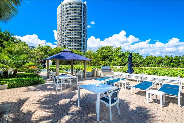 view of swimming pool with exterior kitchen