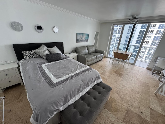 19201 Collins Ave Unit 1017, Sunny Isles Beach, FL 33160 - bedroom featuring crown molding and stone tile flooring