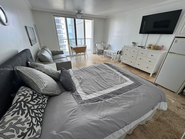 19201 Collins Ave Unit 1017, Sunny Isles Beach, FL 33160 - bedroom with freestanding refrigerator and crown molding