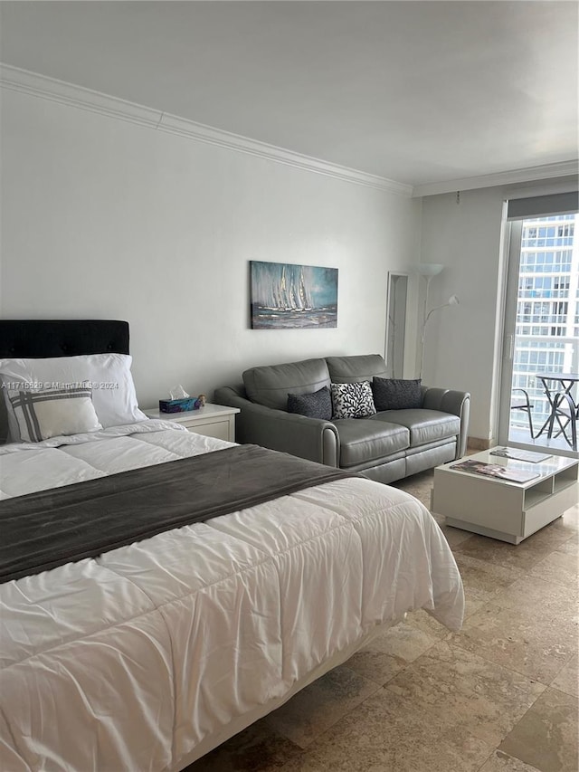 bedroom with ornamental molding