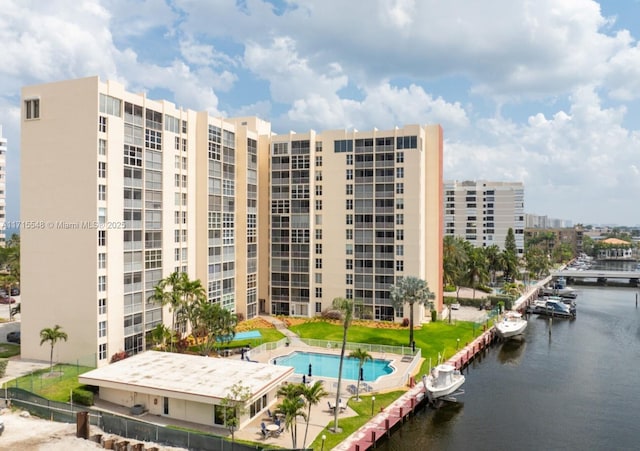 view of property with a water view