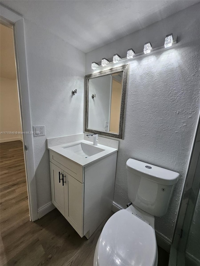 bathroom featuring vanity, toilet, and wood-type flooring