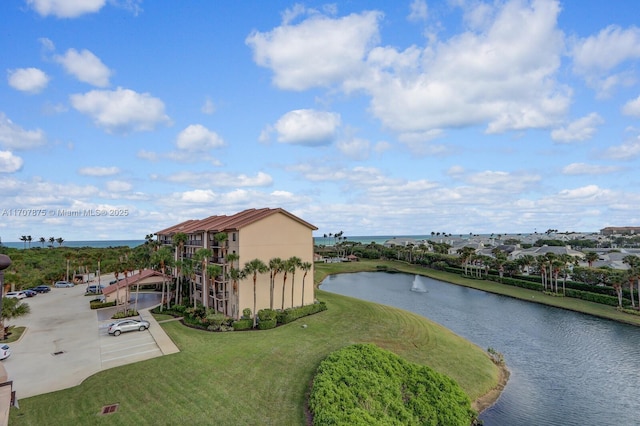 aerial view with a water view