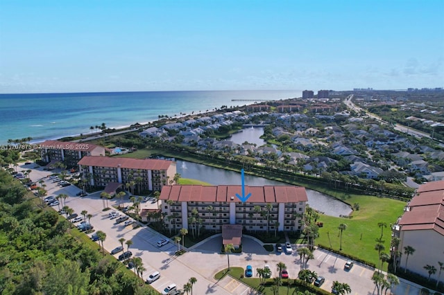 aerial view with a water view