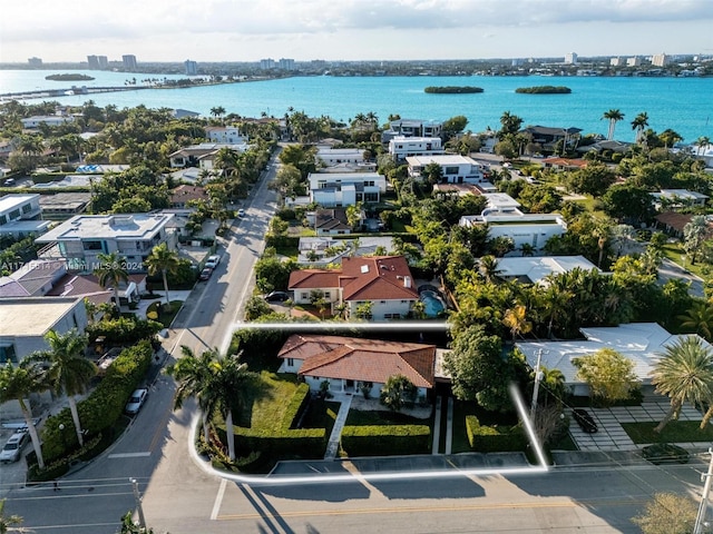 aerial view with a water view