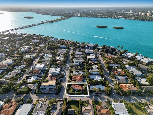 aerial view featuring a water view