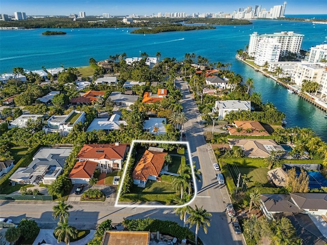 aerial view with a water view