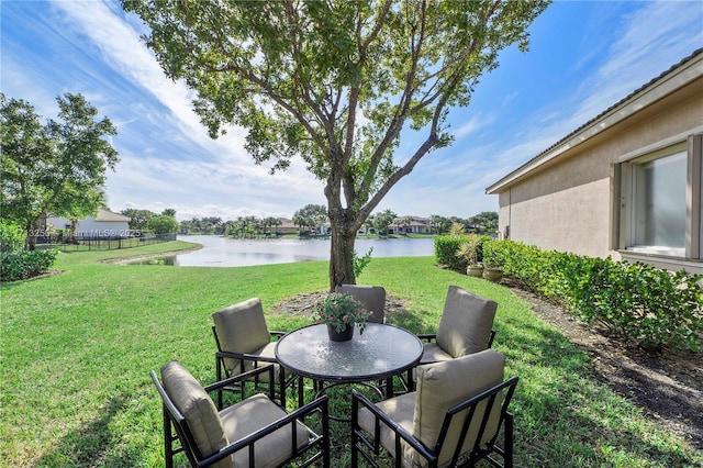 view of yard with a water view