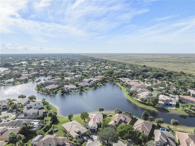 bird's eye view featuring a water view