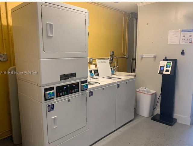 washroom with independent washer and dryer and stacked washer / dryer