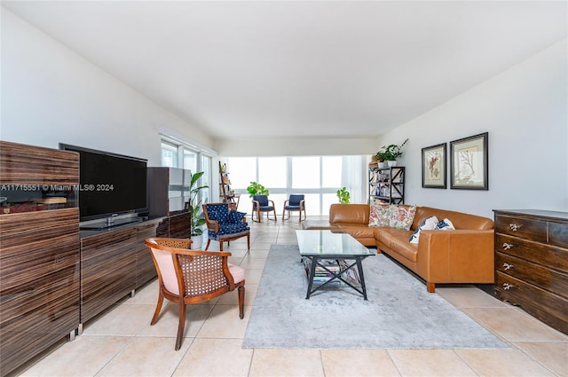 living room with light tile patterned floors