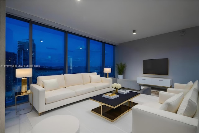 living room with expansive windows