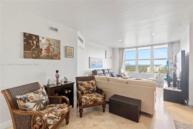 living room with expansive windows