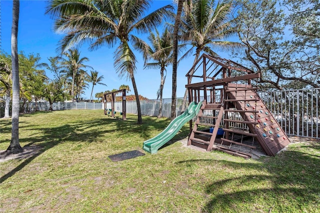 view of playground featuring a yard