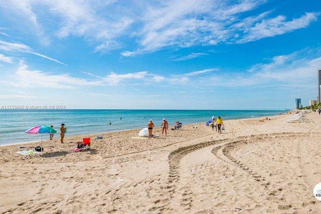 view of water feature featuring a beach view