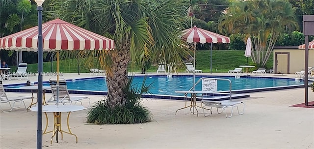 view of swimming pool featuring a patio