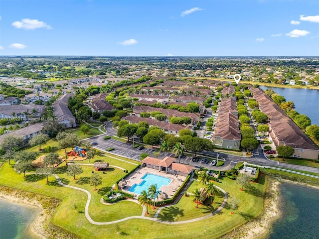 bird's eye view featuring a water view