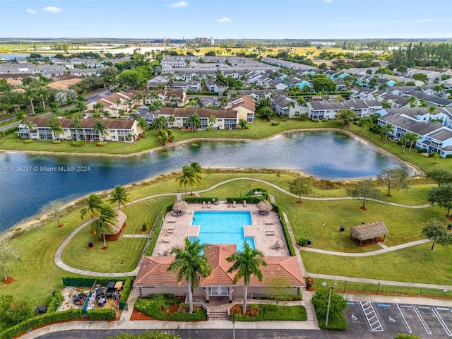 aerial view with a water view