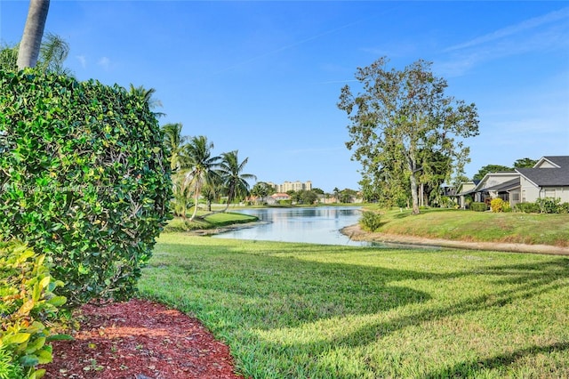 view of yard with a water view