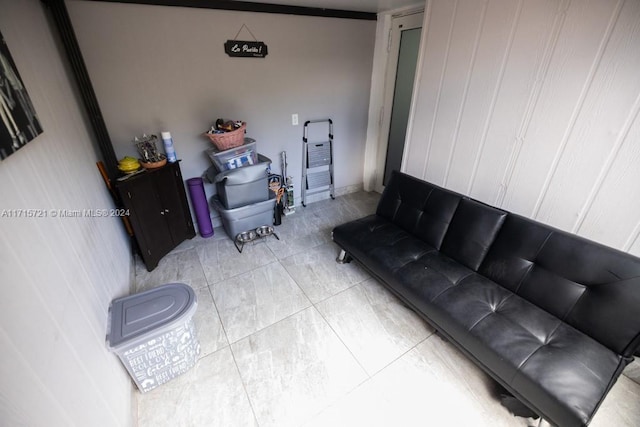 living room with light tile patterned floors