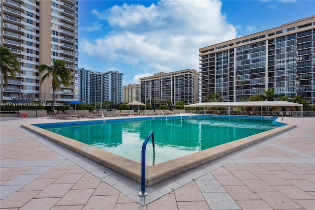 view of swimming pool featuring a patio