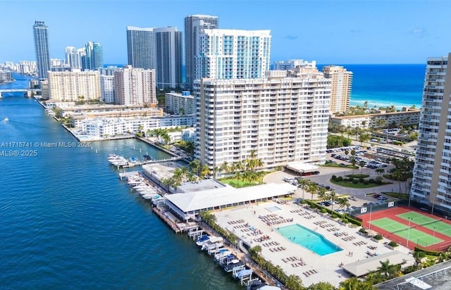 1985 S Ocean Dr Unit 6P, Hallandale Beach, FL 33009 - bird's eye view of a nearby body of water, a skyline view, and a pool