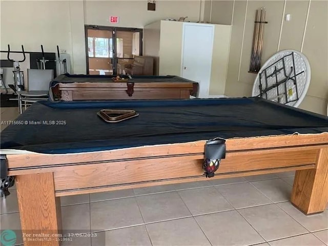 rec room with light tile patterned flooring and pool table