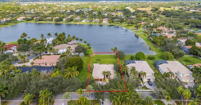 bird's eye view featuring a water view