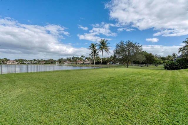 view of yard with a water view